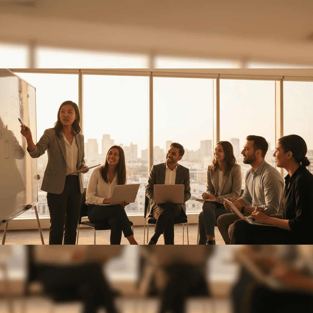 Trainer delivering a professional development workshop