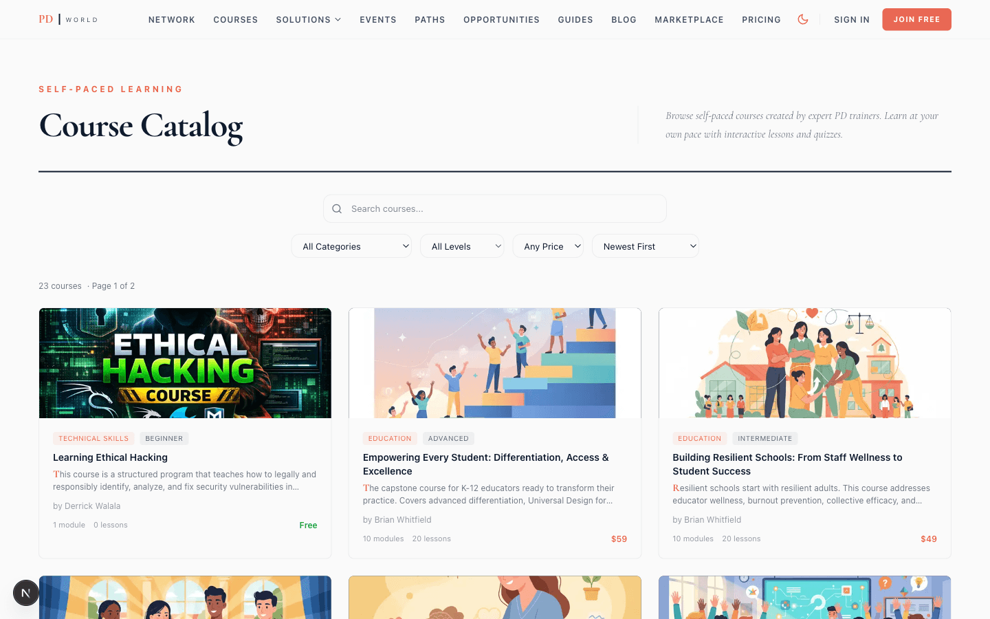 PD World course catalog β browse 23+ self-paced courses from expert trainers